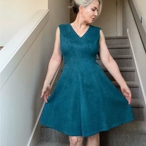 DKNY Teal V-Neck Midi Dress
